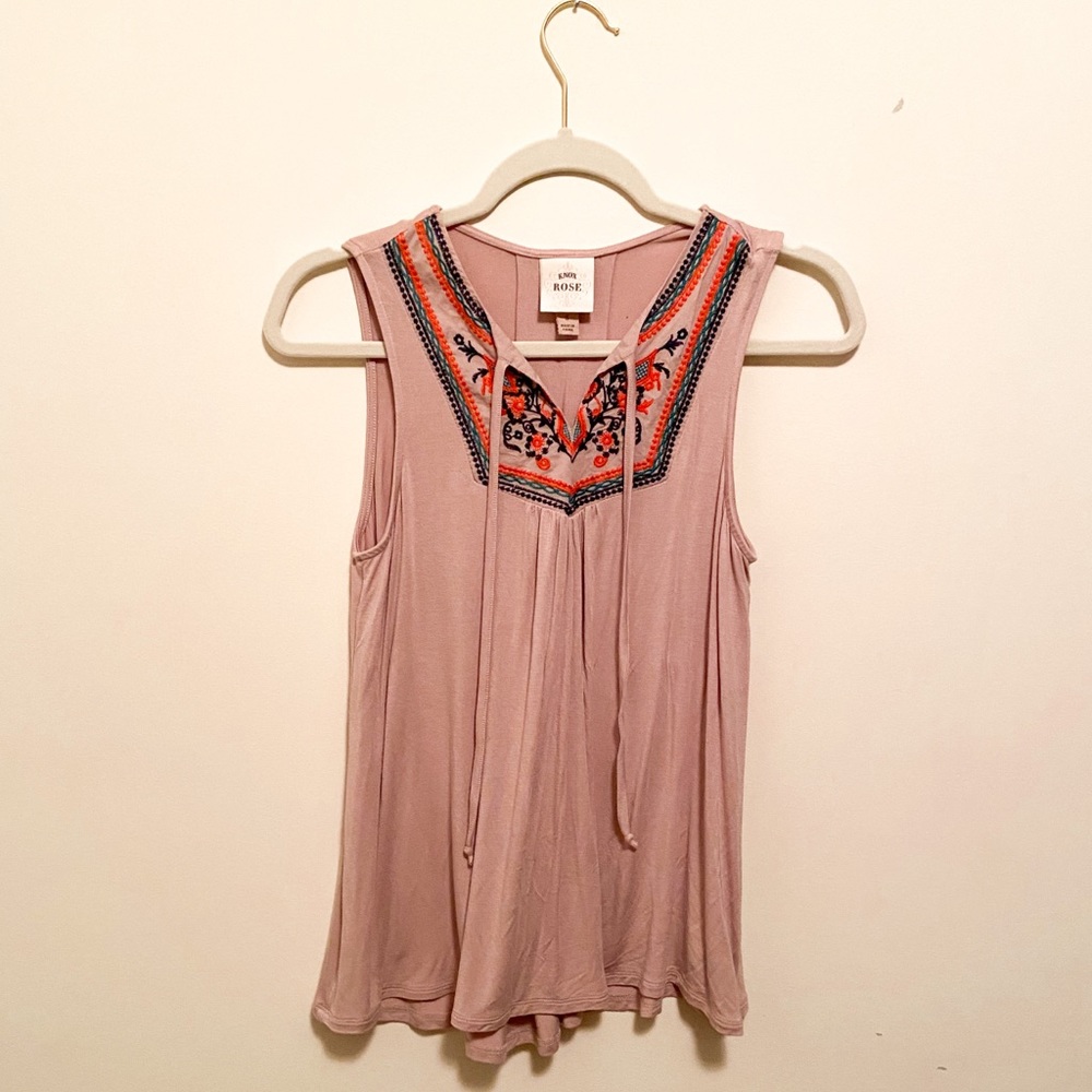 Mauve Embroidered Tank Top